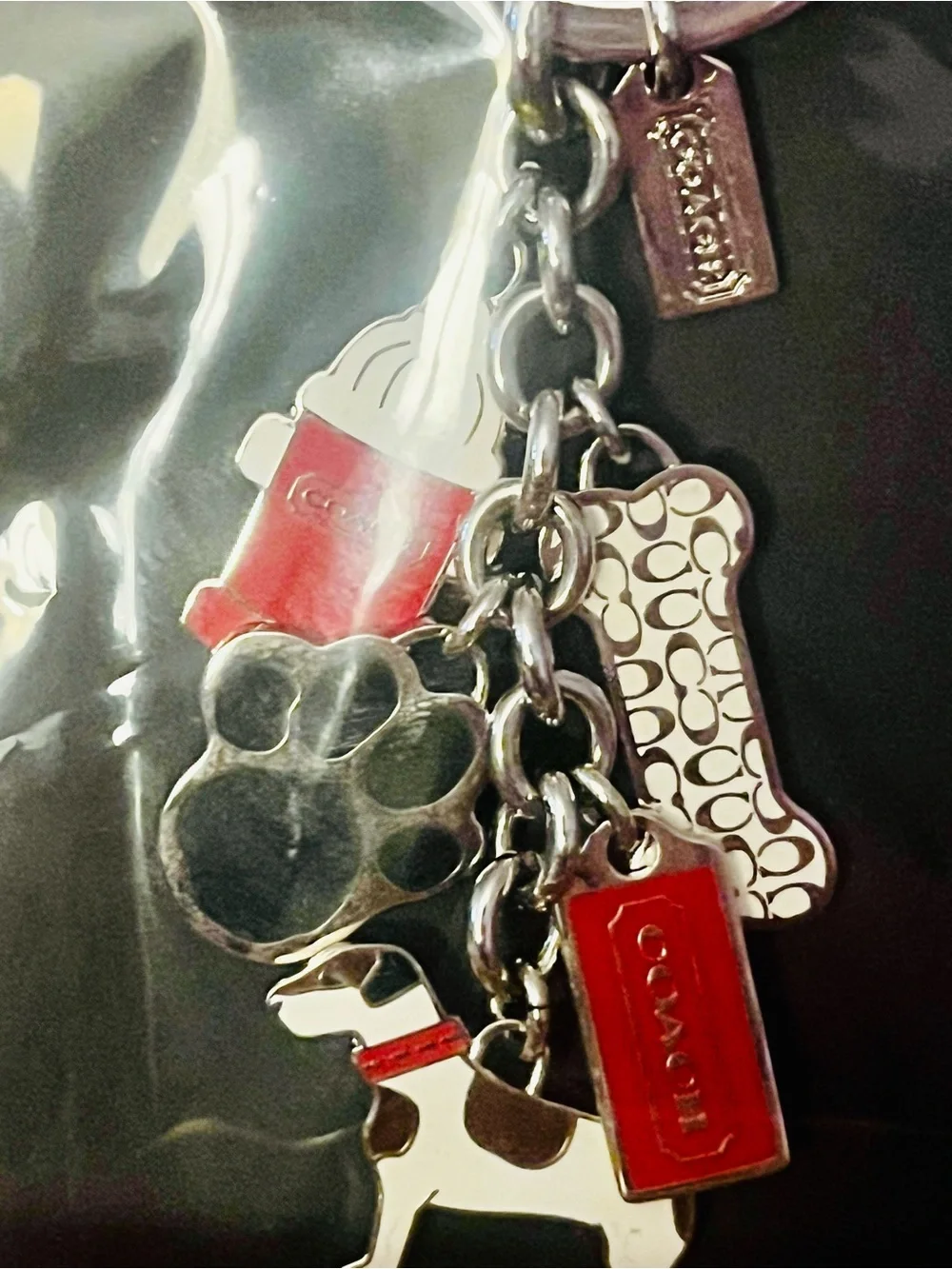 NWOT Coach Red & Silver Dog Motif bag Charm/Keychain